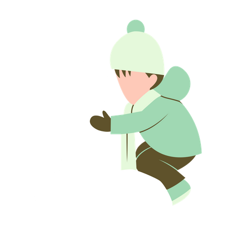 Little Boy Making Snowman  Illustration