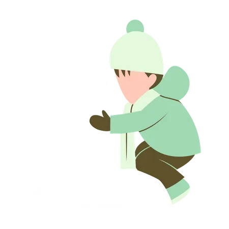 Little Boy Making Snowman  Illustration