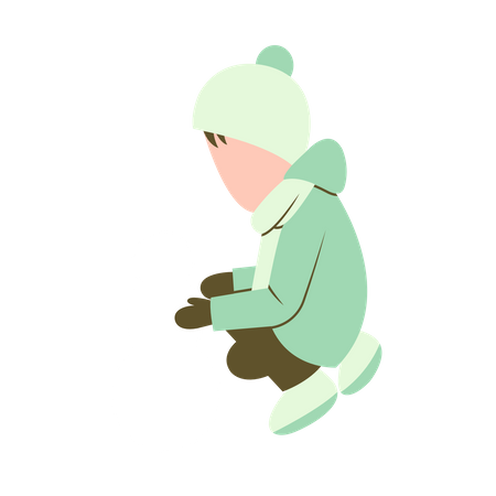 Little Boy Making Snowman  Illustration