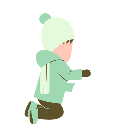 Little Boy Making Snowman  Illustration