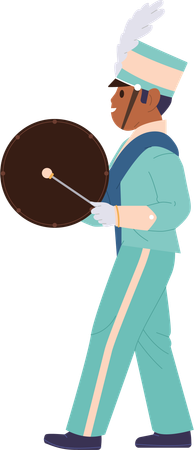 Little boy musician playing drum with stick  Illustration