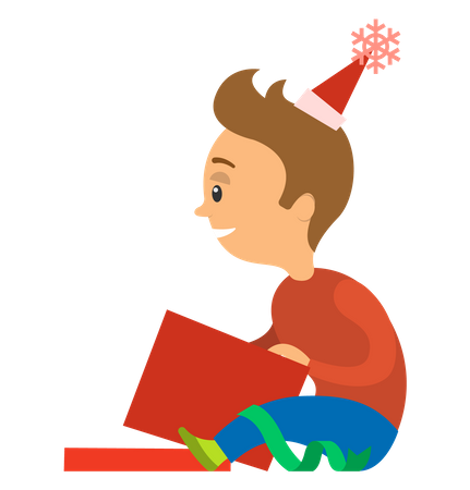 Little boy opening birthday presents  Illustration