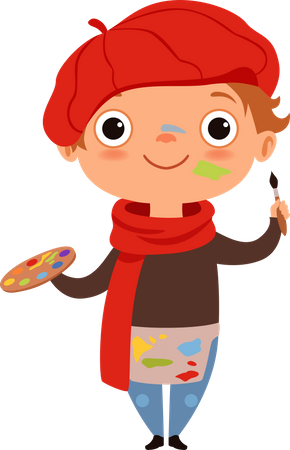 Little boy painter holding brush Illustration