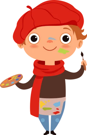 Little boy painter holding brush Illustration