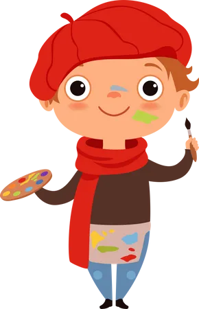 Little boy painter holding brush  Illustration