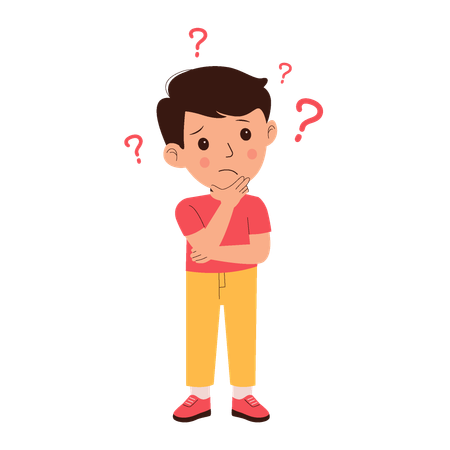 Little boy pensive thinking with question mark  Illustration