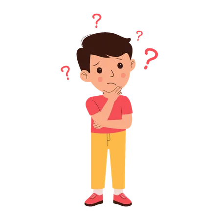 Little boy pensive thinking with question mark  Illustration