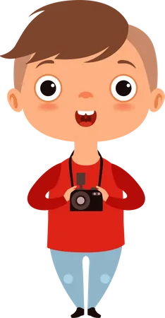 Little boy photographer holding camera  Illustration