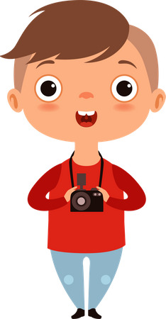 Little boy photographer holding camera  Illustration