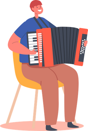 Little Boy Playing Accordion Modern Key Instrument  Illustration