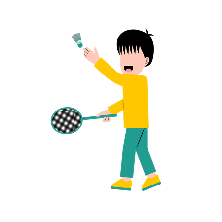 Little Boy Playing Badminton  Illustration