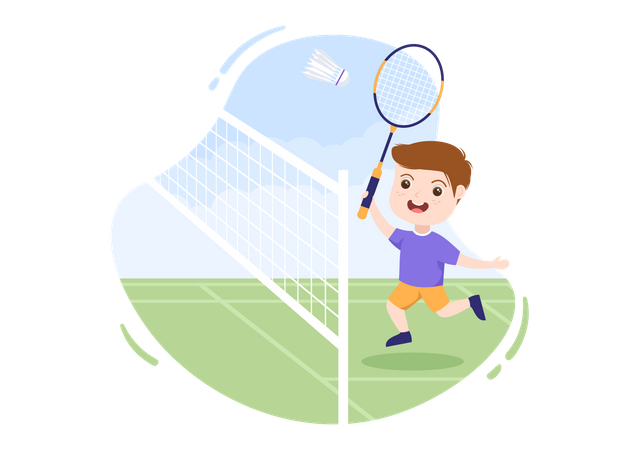Little boy playing Badminton Illustration
