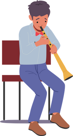 Little Boy Playing Bassoon Blowing  Illustration