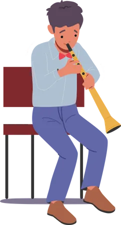 Little Boy Playing Bassoon Blowing  Illustration