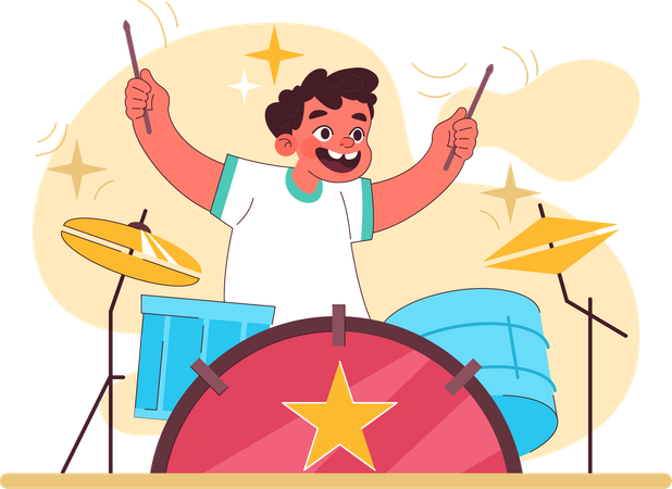 Little boy playing drum  Illustration