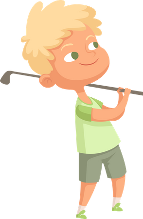 Little boy playing golf  イラスト