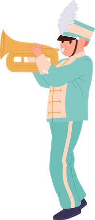 Little boy playing horn trumpet  Illustration