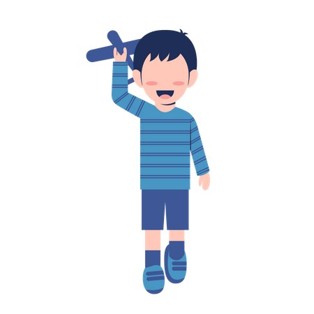 Little Boy Playing Kite  イラスト