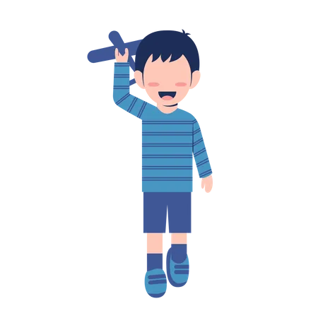 Little Boy Playing Kite  イラスト