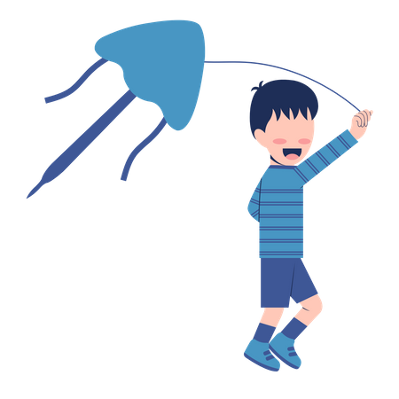 Little Boy Playing Kite  Illustration
