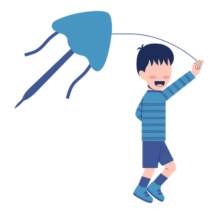 Little Boy Playing Kite Illustration