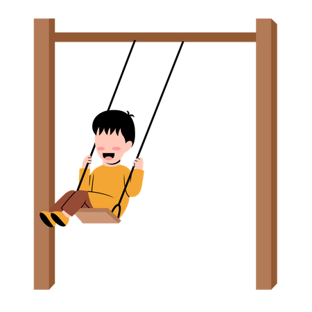 Little Boy Playing Swing Illustration