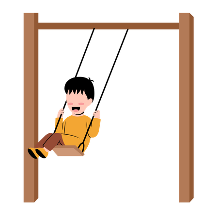 Little Boy Playing Swing  Illustration