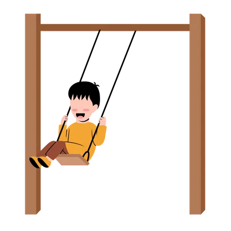 Little Boy Playing Swing  Illustration