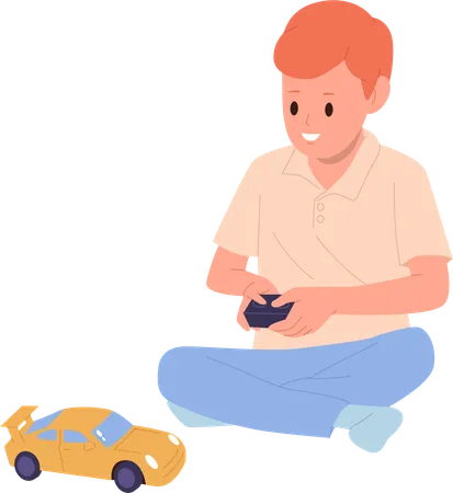 Little boy  playing toy car with radio controlled joystick  Illustration