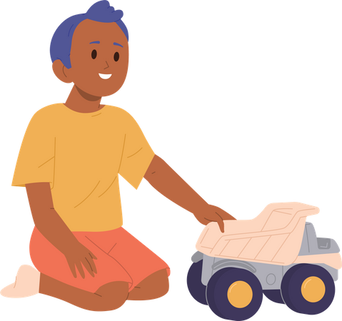 Little boy playing toy dump truck  Illustration