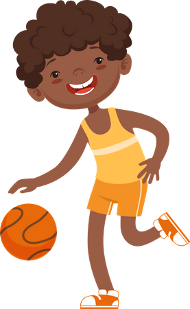 Little boy playing with basketball Illustration