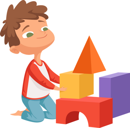 Little boy playing with blocks Illustration