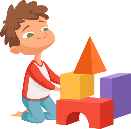 Little boy playing with blocks Illustration