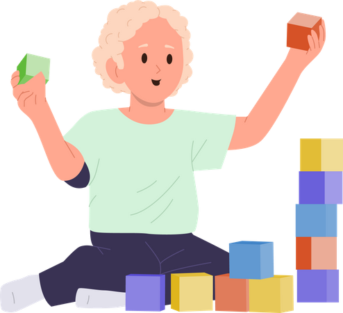 Little boy playing with building blocks  Illustration