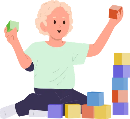 Little boy playing with building blocks  Illustration