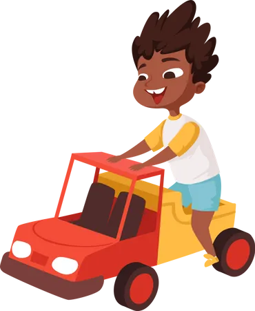 Little boy playing with car toy Illustration