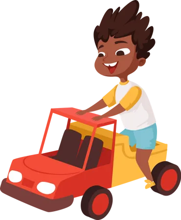 Little boy playing with car toy  Illustration