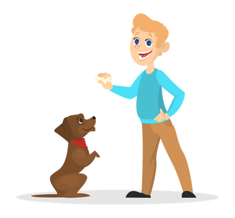 Little boy playing with dog  Illustration