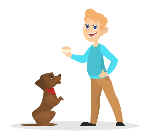 Little boy playing with dog  Illustration