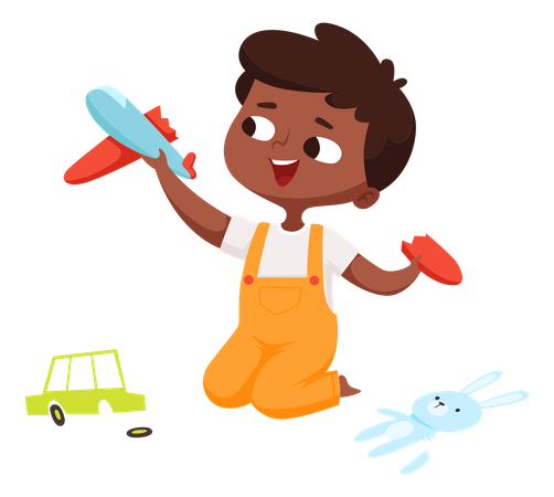 Little boy playing with plane toy  Illustration