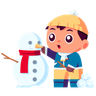 illustration little boy making snowman