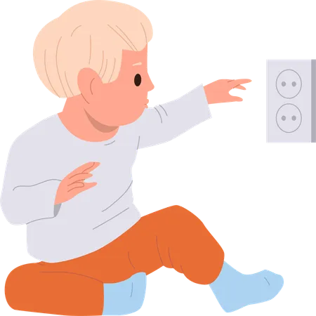 Little boy playing with socket home electricity  Illustration