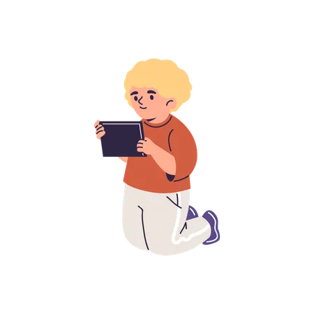 Little boy playing with tablet  Illustration