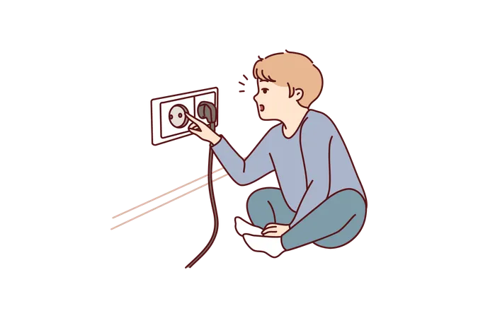 Little boy plug into socket  Illustration