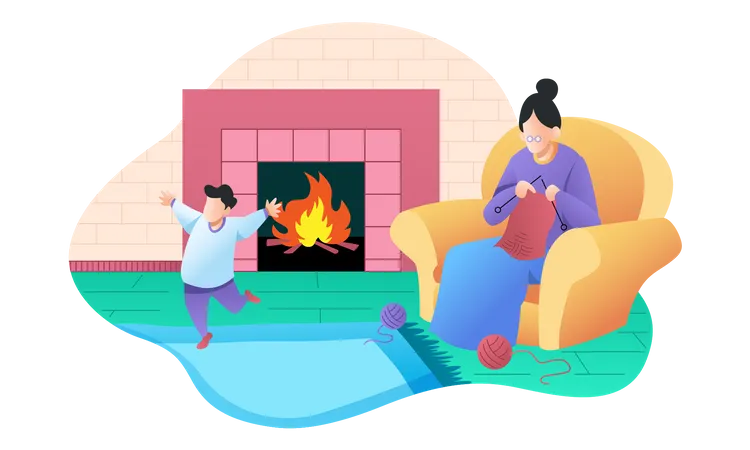 Little boy plying at home with grandma  Illustration