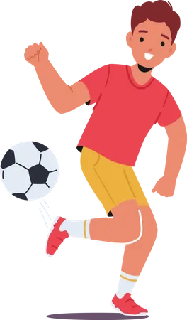 Little Boy Sportsman Kicking Ball Practicing Football Skills Child Character Playing Soccer Isolated On White Background Kid Prepare For Tournament Game Cartoon People Vector Illustration Illustration