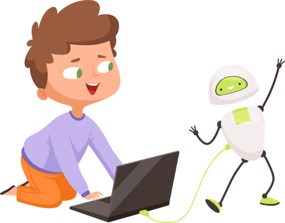 Little boy programming robot  Illustration