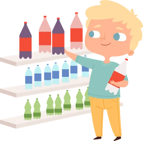 Little boy purchase drink product  Illustration