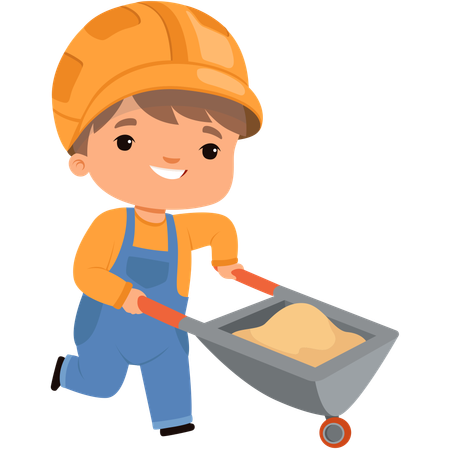Little boy pushing wheelbarrow  Ilustración