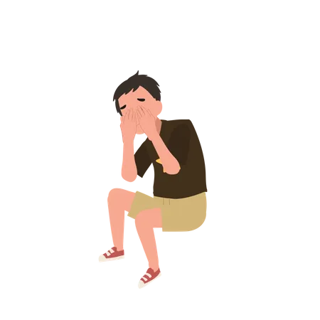 Young Depression And Solitude Concept Moody Portrait Of A Depressed Young Child Flat Vector Cartoon Illustration 일러스트레이션